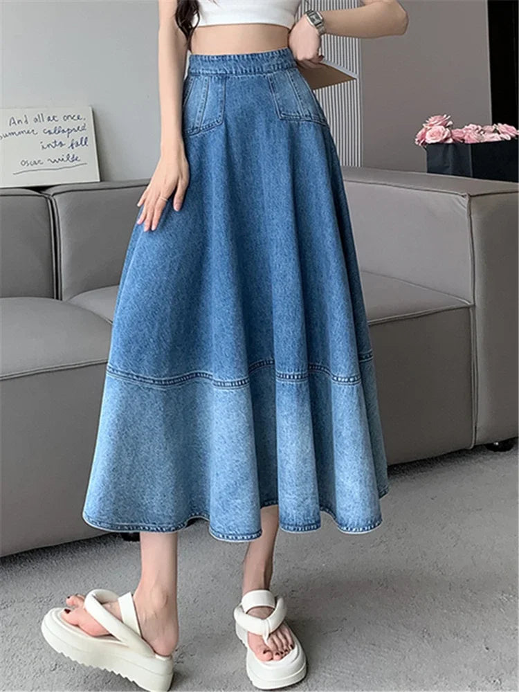 High Waist Gradient Women's Denim Long Skirts