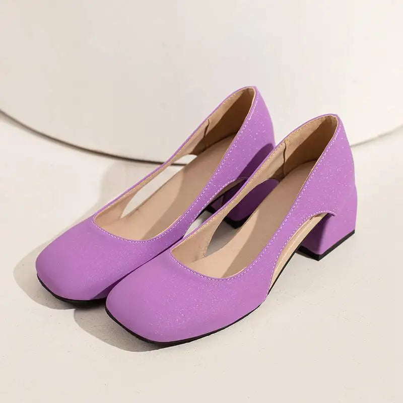 Pumps Square Toe Block Heel 5.5cm 
Slip On Solid Concise Female Shoes