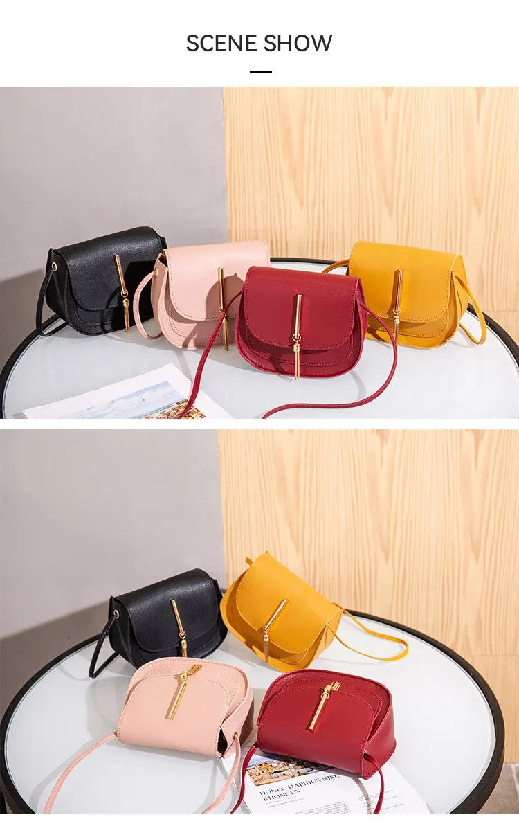 Golden Tassel Double Layer Semi Circle Solid Color One Shoulder Saddle Bag