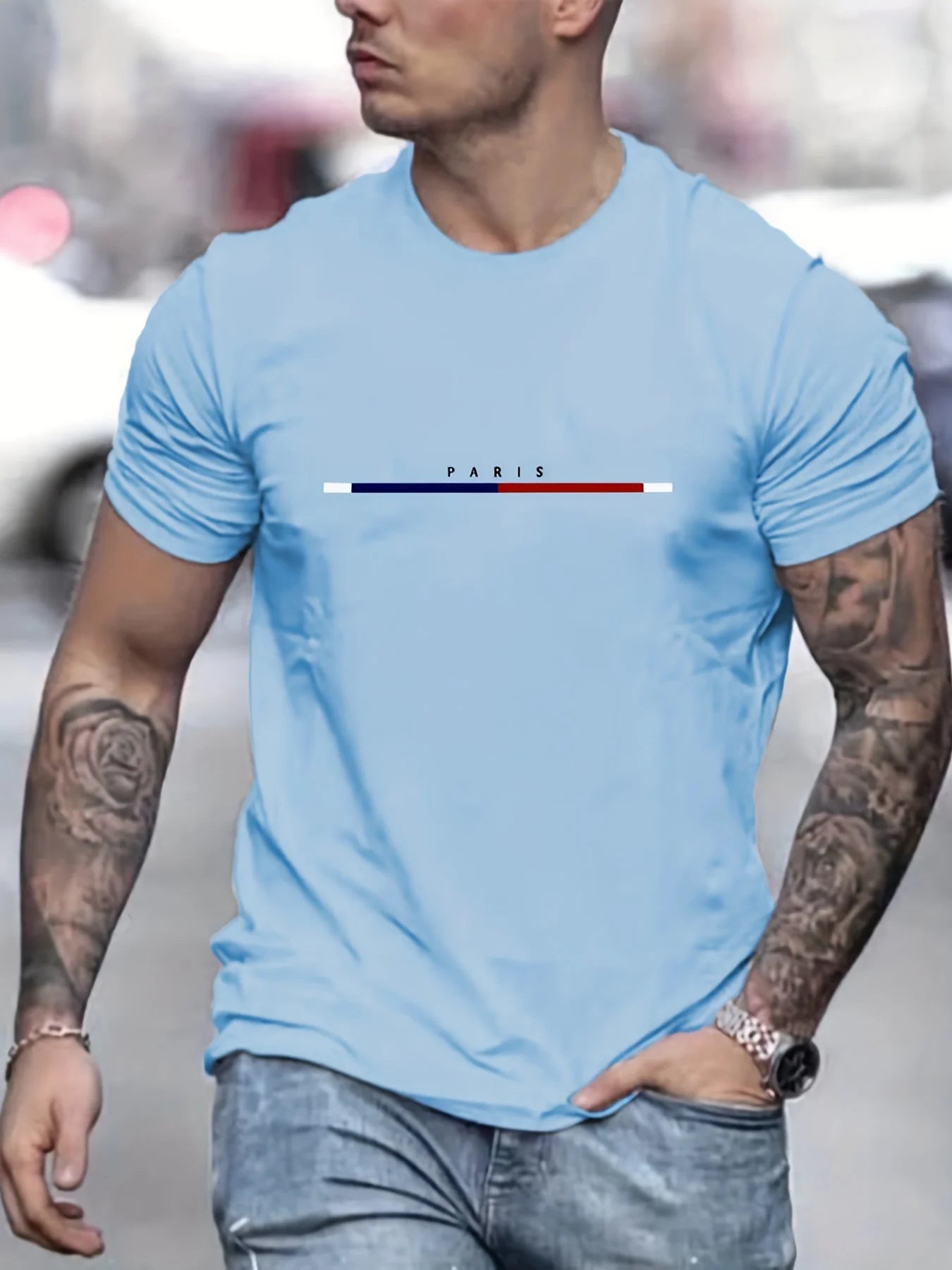 Men 100% Cotton Paris Short Sleeve T-shirt