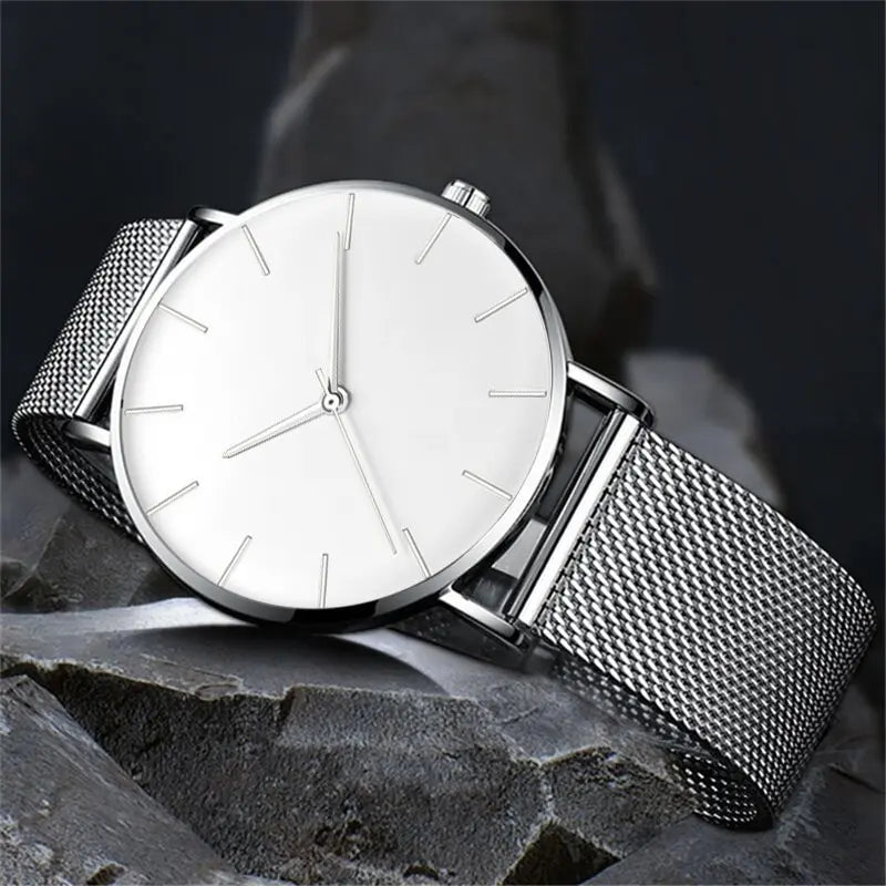 Luxury Minimalist Ultra Thin Watches 
Simple Men Business Stainless Steel, Mesh Belt 
Quartz Casual Watch