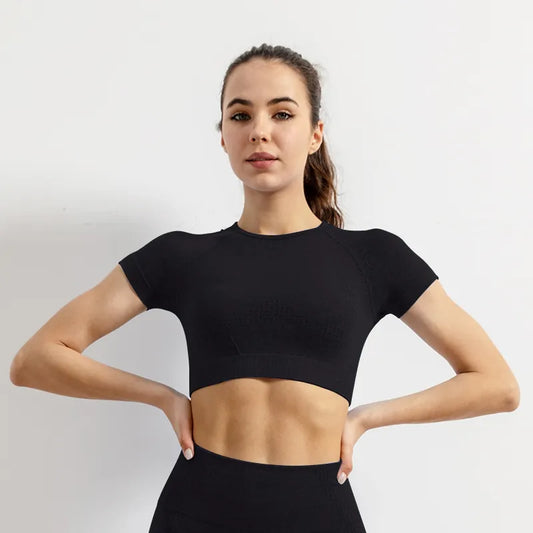 Women Seamless Yoga T-Shirt 
Sports Gym Cropped Tops Training T-Shirt Short Sleeve
Running Tracksuit