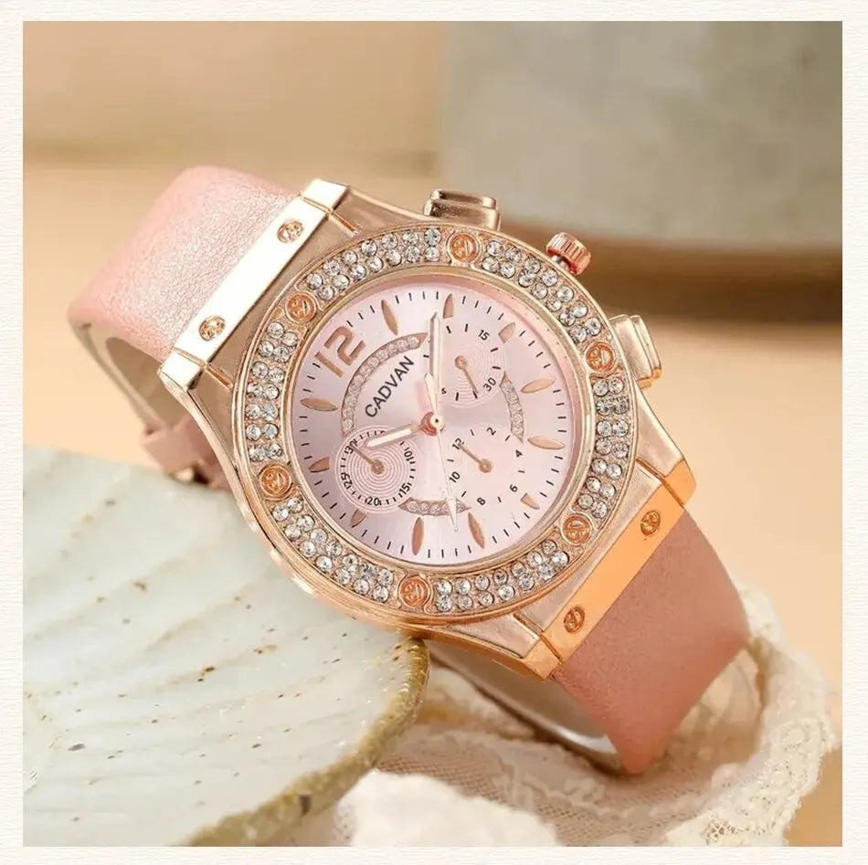 Set Luxury Rhinestone Women Fashion Elegant Wristwatch Quartz Watch