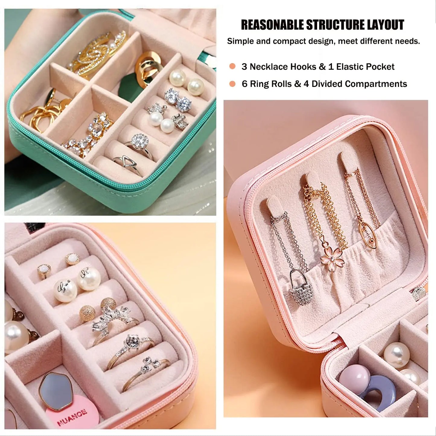 Mini Jewelry Storage Box, Portable for Home or Travel 
Earrings, Necklace Storage Case