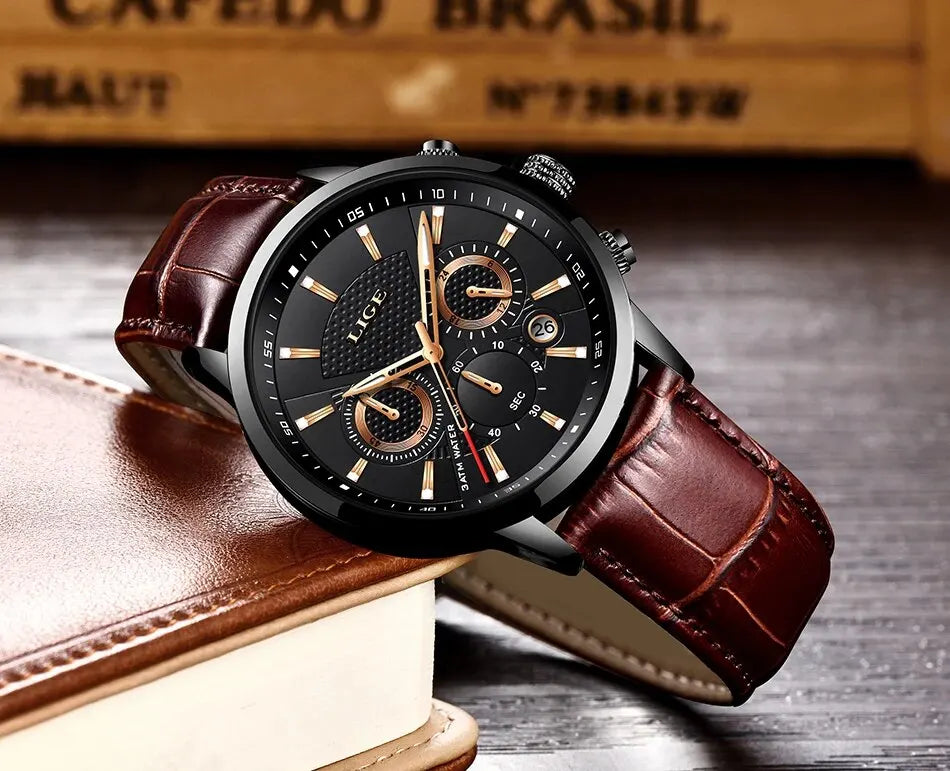 Men Luxury Casual Leather Quartz Men Watch 
Man Business Clock, Waterproof with Date Chronograph