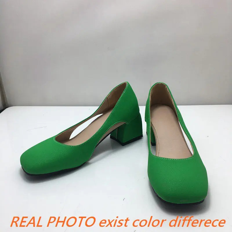 Pumps Square Toe Block Heel 5.5cm 
Slip On Solid Concise Female Shoes