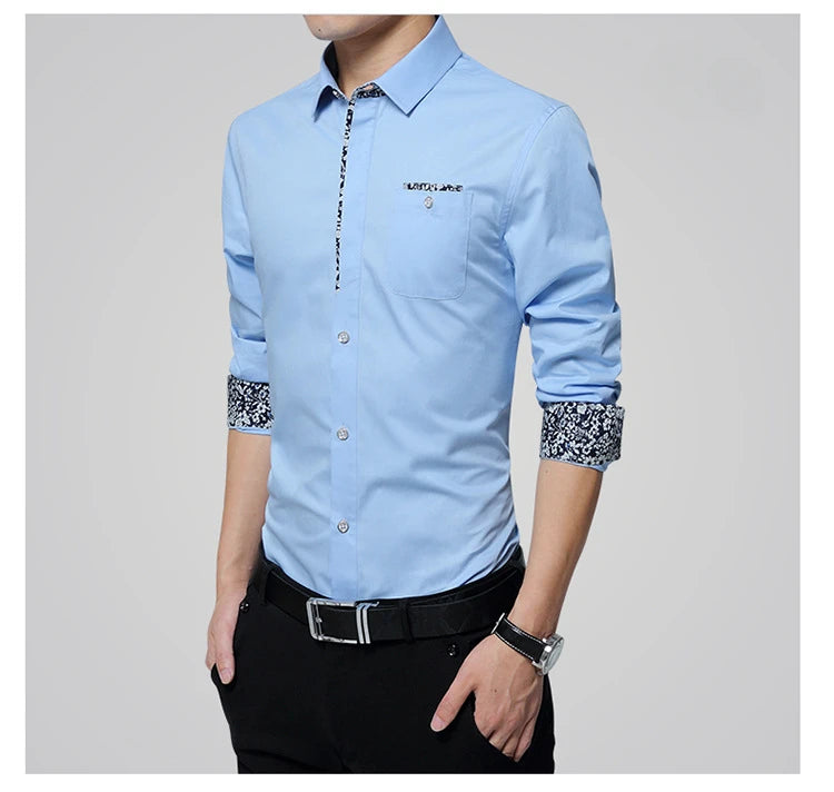 Long Sleeve Button Plain Solid Color Male Shirt