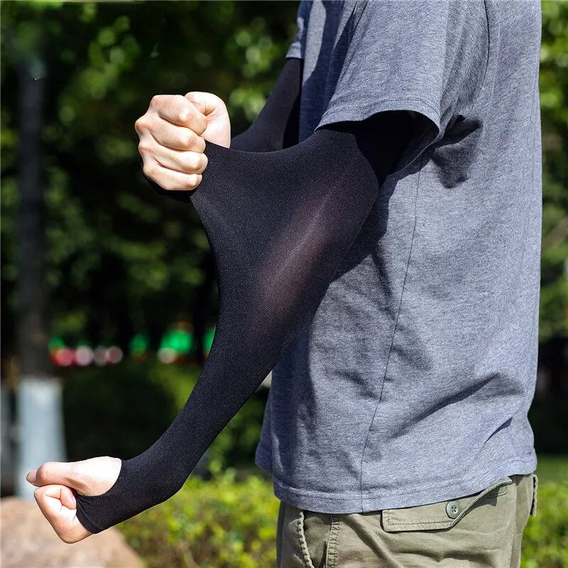 1 Pair Summer Finger Sleeve Ice Cool Wearing 
High Elastic Elbow, Spring Outdoor Riding Fingerless Silk Sleeve