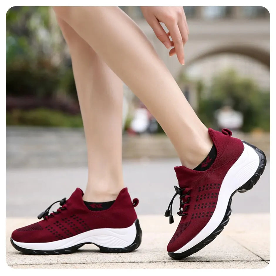 Women Fashion Sneaker for Walking, Fitness, Sport 
Chunky Platform Height Increasing Breathable Loafers Elastic Lady Trainers