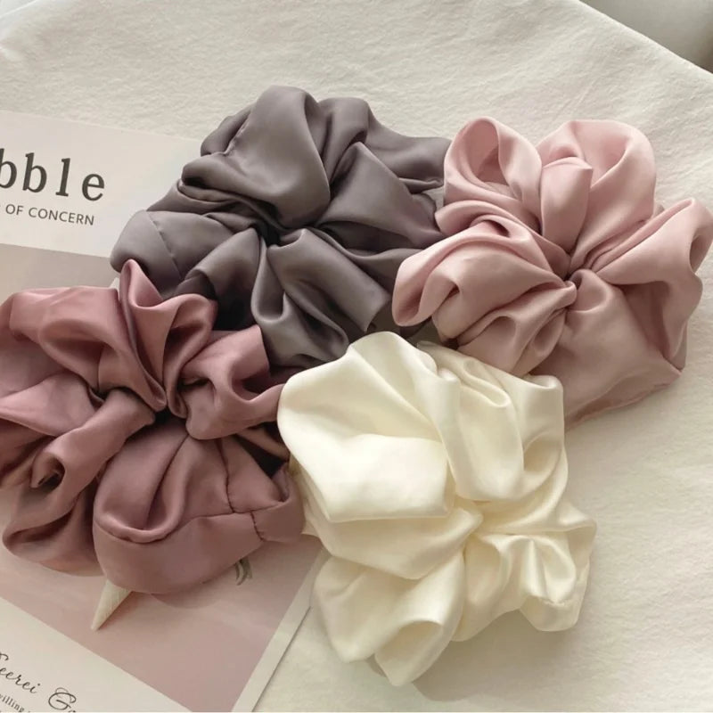 Women Solid Color Oversized Satin Scrunchies
Elastic Hair Ties Ponytail Holder