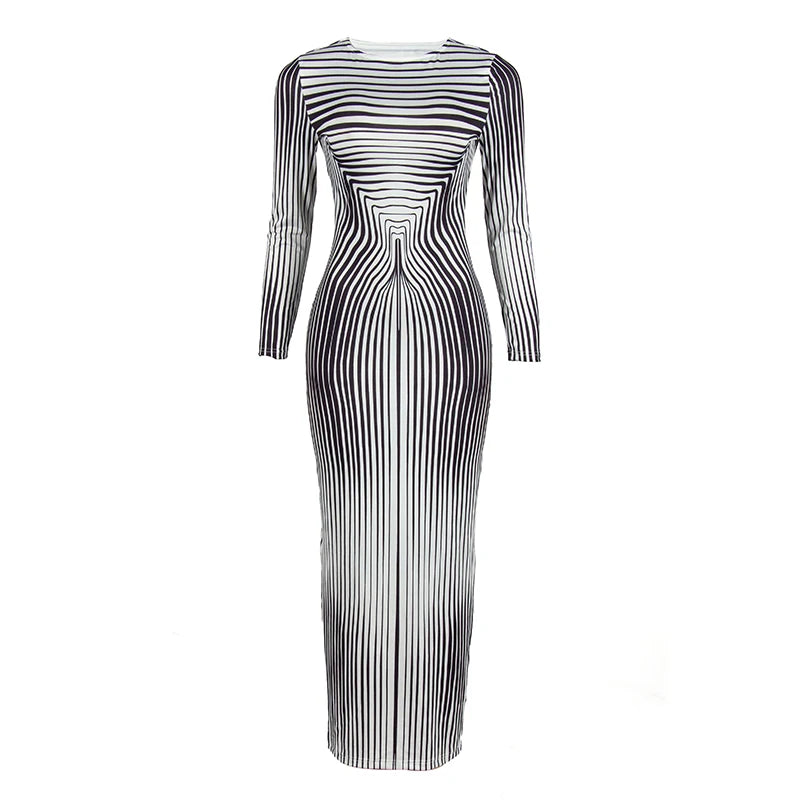 Stripe Printing Elegant Dresses