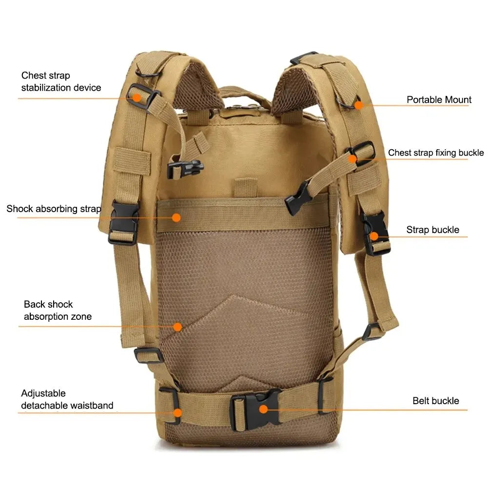 Military Tactical Backpack suits for Travel, Sports 
Camouflage Outdoor bag for Climbing, Hunting, Fishing, Hiking, Army