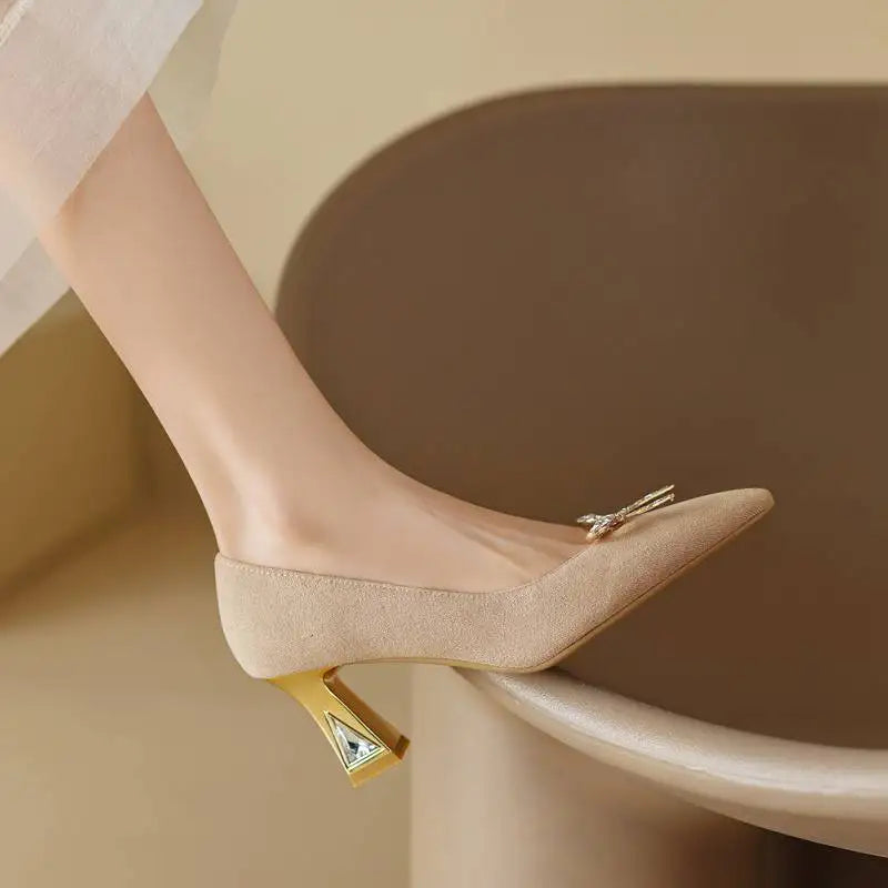 Design Shoes Women Pumps Flock Suede Pointed Toe Block High Heels 7cm