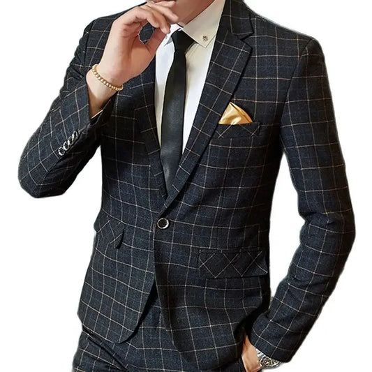 1Pcs Fashion Plaid Men Casual Business Blazer 
Groom Wedding Dress for Male, Slim Formal Suit Jacket