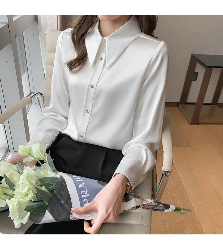 Silk Women Satin Blouses with Long Sleeve