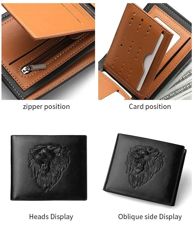 Wallet for Men's Personalized Three-Fold 3D Embossed
Multi-Card Credit Holder Zipper Coin Short Wallet for Men