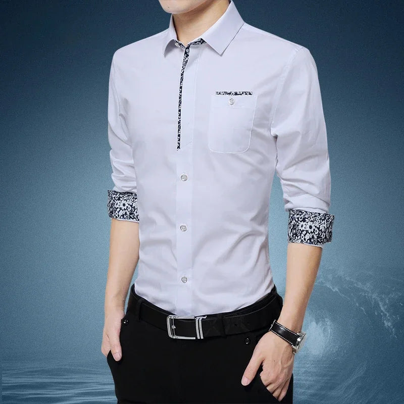 Long Sleeve Button Plain Solid Color Male Shirt