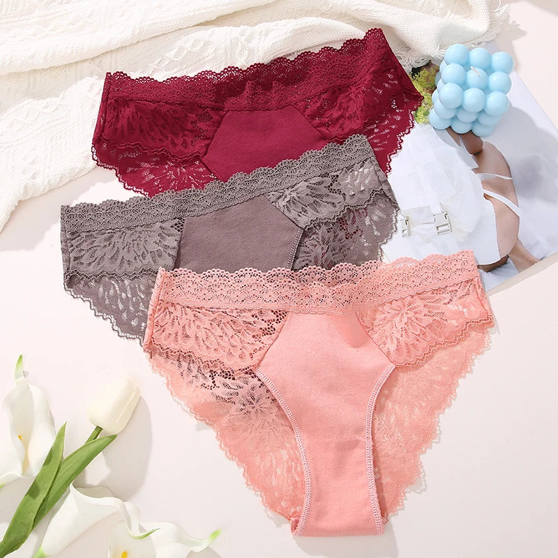 Lace Sexy Panties, Seamless, Hollow Out, Solid Color, Comfort