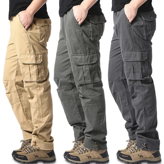 Large Pocket Loose Overalls Men's Outdoor Sports Jogging Tactical Pants 
Elastic Waist Pure Cotton Casual Work Pants