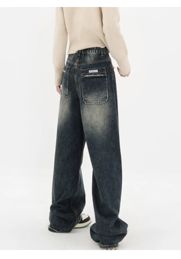 Streetwear Retro Autumn Women High Waist Jeans