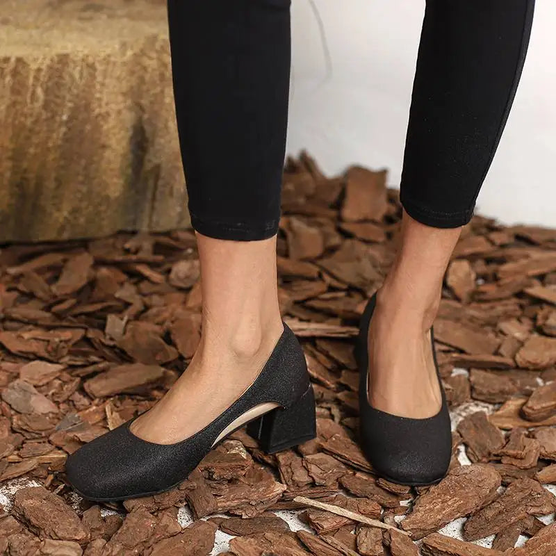 Pumps Square Toe Block Heel 5.5cm 
Slip On Solid Concise Female Shoes