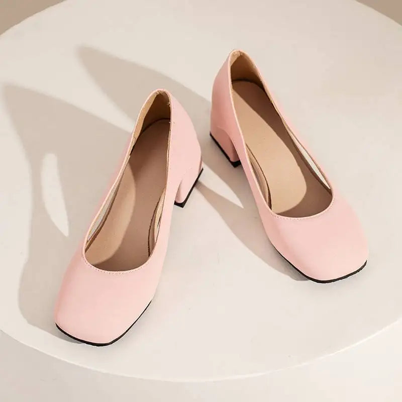 Pumps Square Toe Block Heel 5.5cm 
Slip On Solid Concise Female Shoes