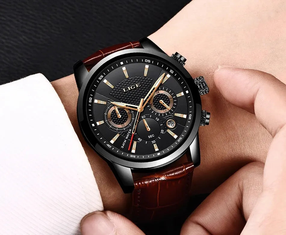 Men Luxury Casual Leather Quartz Men Watch 
Man Business Clock, Waterproof with Date Chronograph