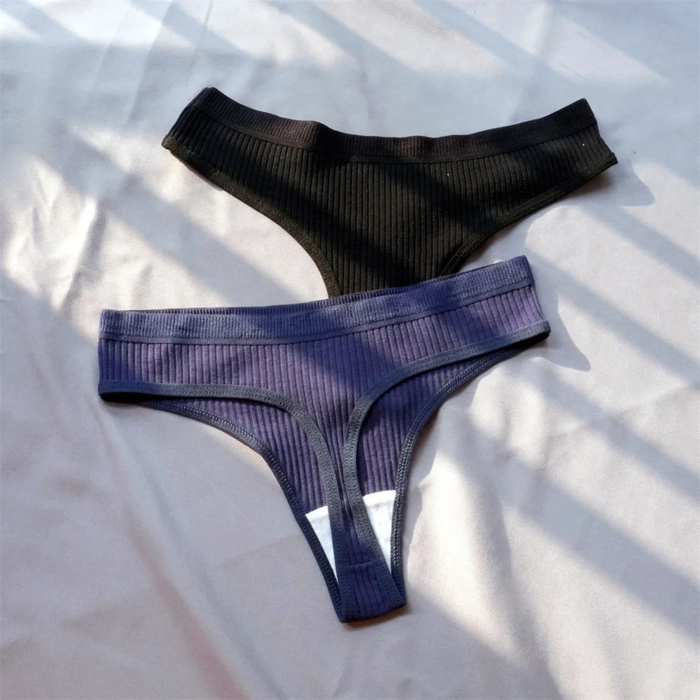 3 Pcs Seamless, Ribbed Cotton Underwear