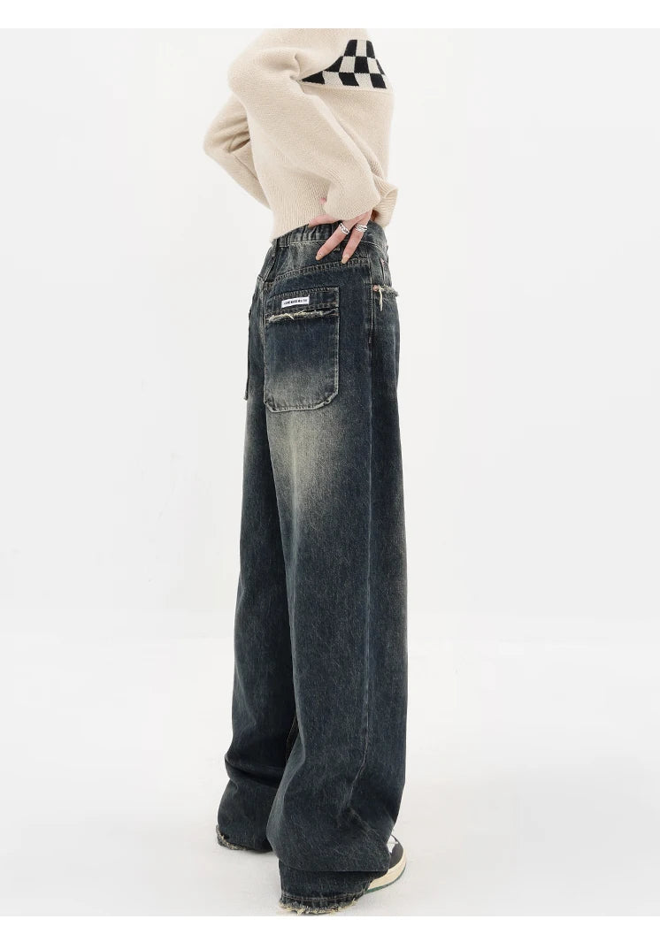 Streetwear Retro Autumn Women High Waist Jeans