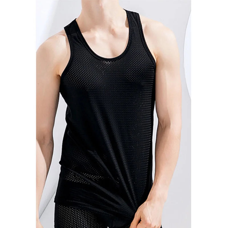 New Men Mesh Vest Ice Silk, Quick-drying Bodybuilding Tank tops 
Fitness Muscle Sleeveless 
Narrow Vest Fitness Casual Sport Tops