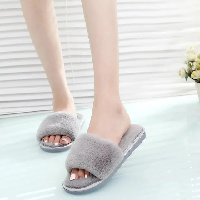 Winter Slippers Women's Fashion Cross Fluffy Leather Slippers
Home Slide Platform Flat Indoor Women's Shoes