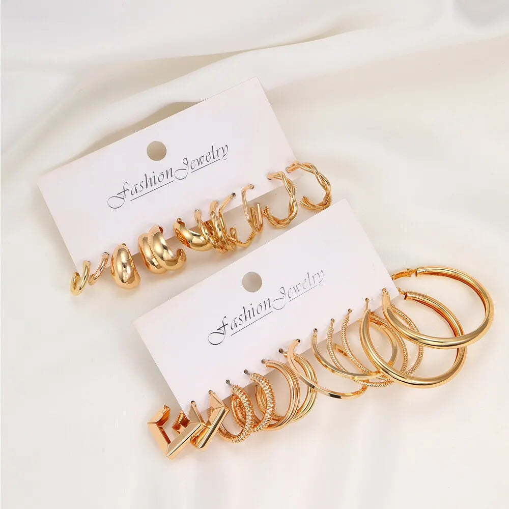 12 Pcs Of C Alloy Earrings, Metal geometrical Style