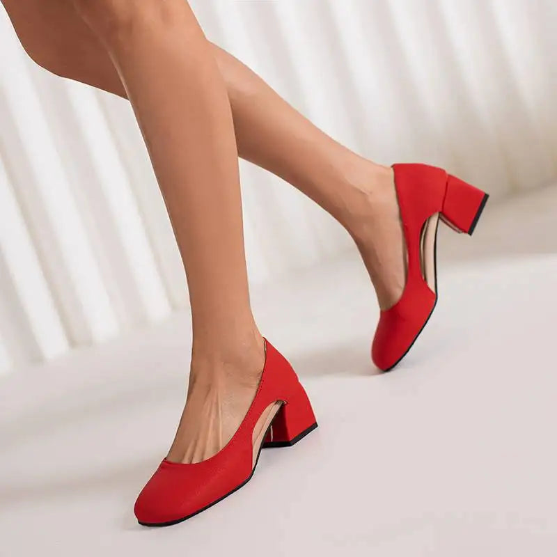 Pumps Square Toe Block Heel 5.5cm 
Slip On Solid Concise Female Shoes