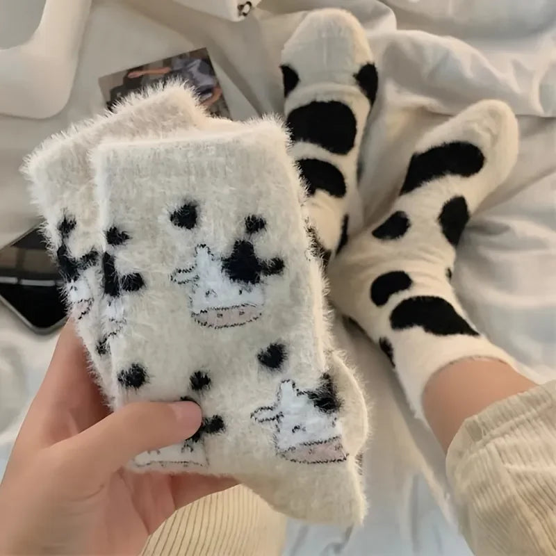 2 Pairs Cute Cow Spots Print Socks
Thickened & Warm Coral Fleece Socks