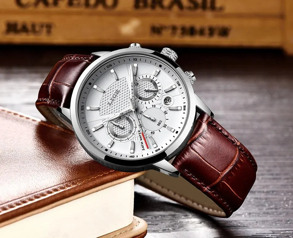 Men Luxury Casual Leather Quartz Men Watch 
Man Business Clock, Waterproof with Date Chronograph