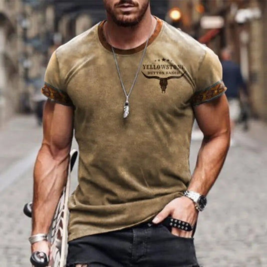 New Men's Vintage T-Shirt with Personality Sheep Head Print, Breathable, Quick Drying 
High Quality Casual Short-Sleeved Street menswear