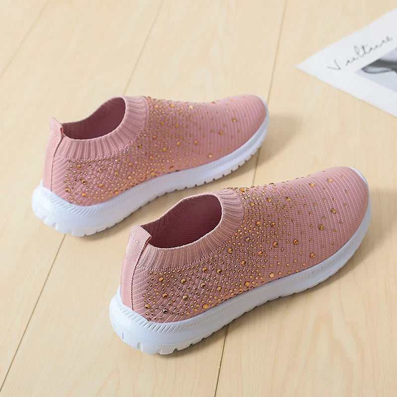 Crystal Breathable Mesh Sneaker Shoes for Women 
Comfortable Soft Bottom Flats