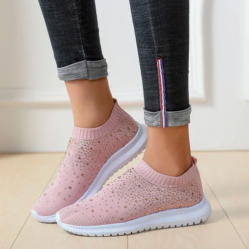 Crystal Breathable Mesh Sneaker Shoes for Women 
Comfortable Soft Bottom Flats