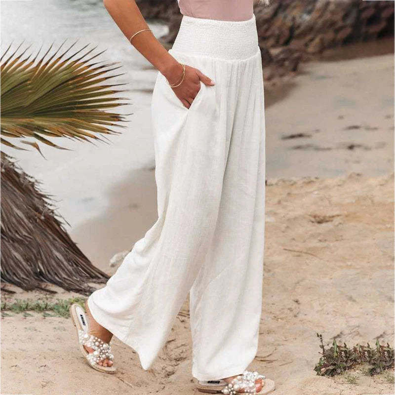 Women Cotton Linen Wide Leg Pants