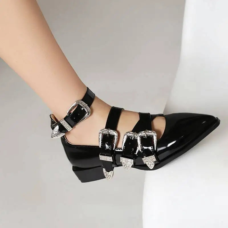 Women Shoes with Pointed Toe & Buckle Straps