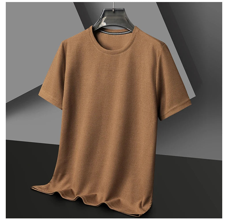 New Summer Waffle Round Neck Short Sleeved T-shirt for Men's