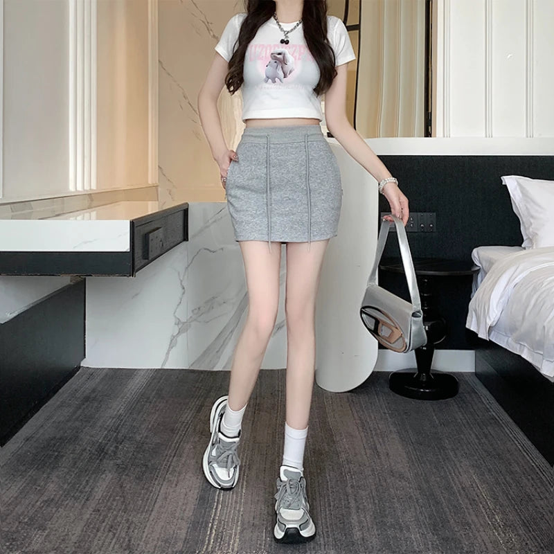 Drawstring Mini Skirt with High Waist