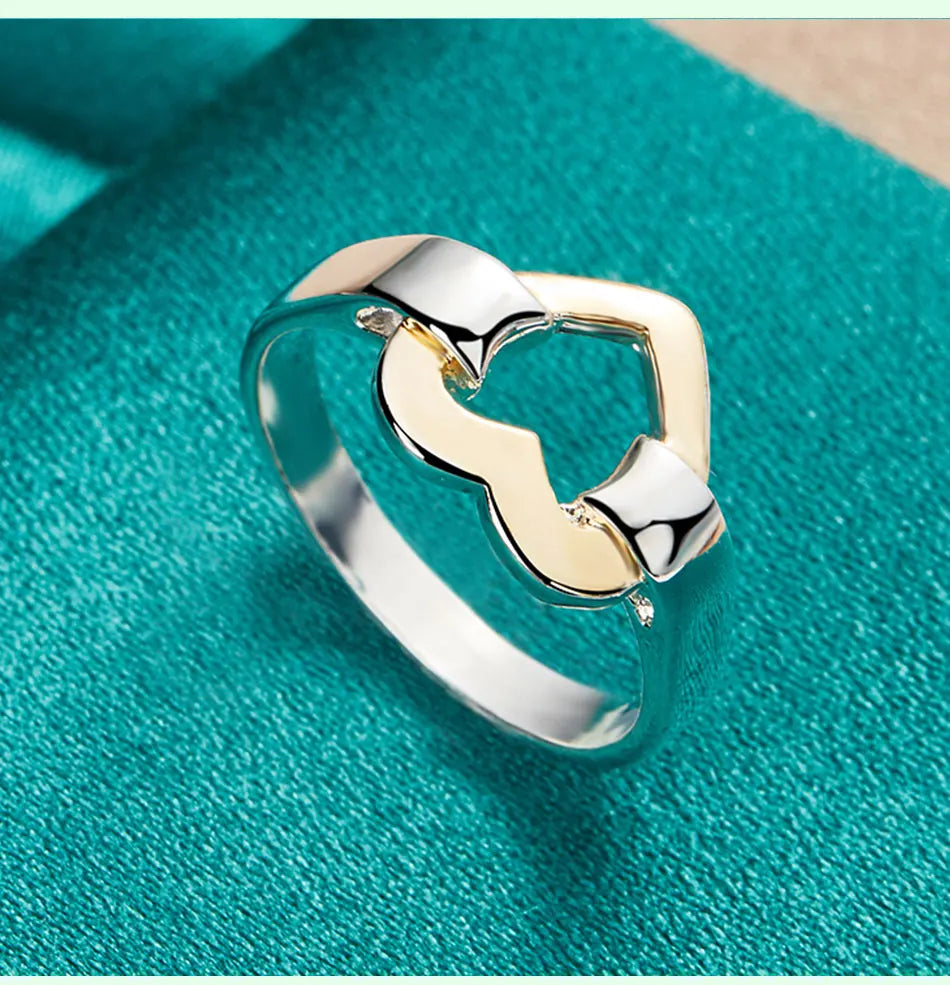 Sterling Silver Gold, Love Heart Ring For Women