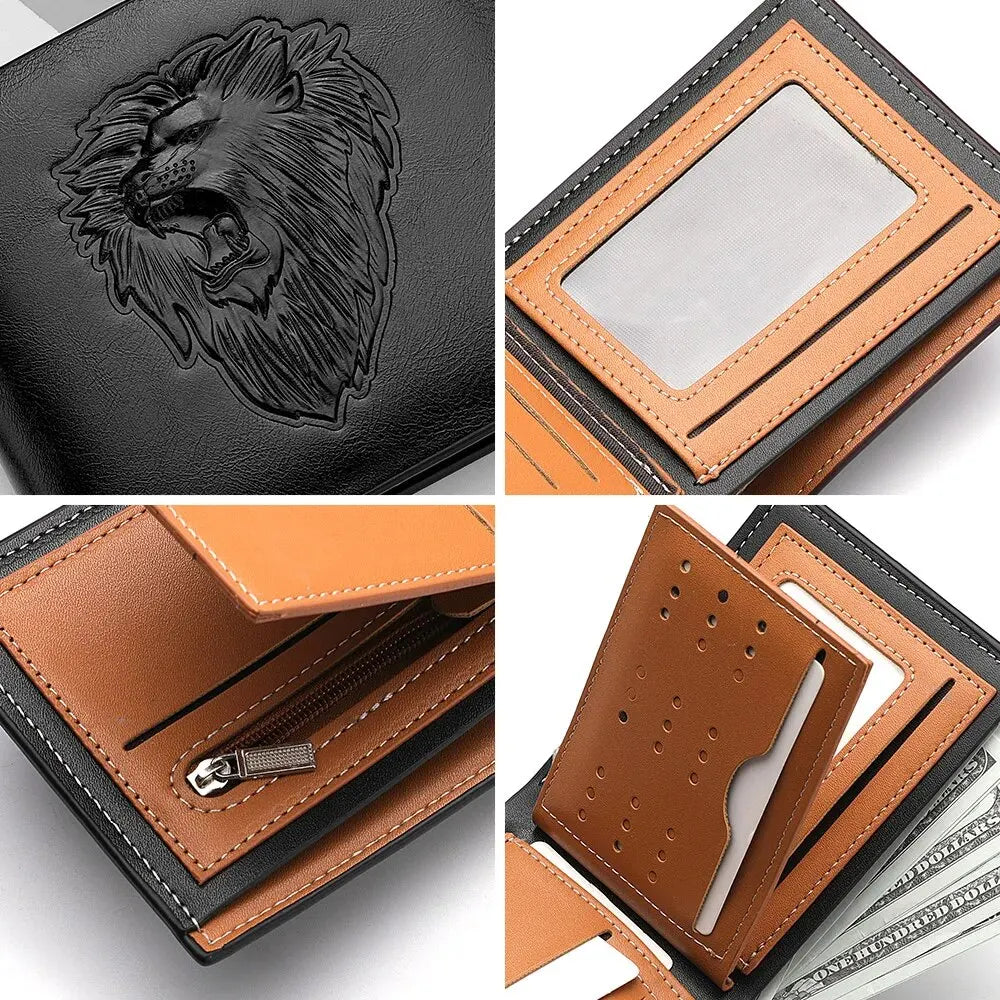 Wallet for Men's Personalized Three-Fold 3D Embossed
Multi-Card Credit Holder Zipper Coin Short Wallet for Men