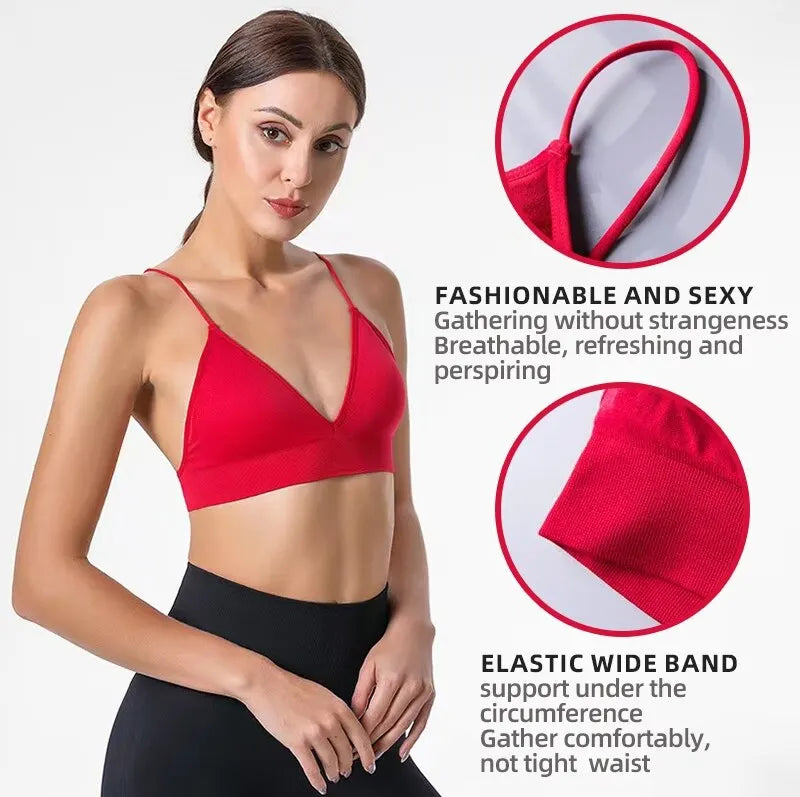 Seamless Bra, Camisole Underwear 
V Neck Gather Up Sports Bra