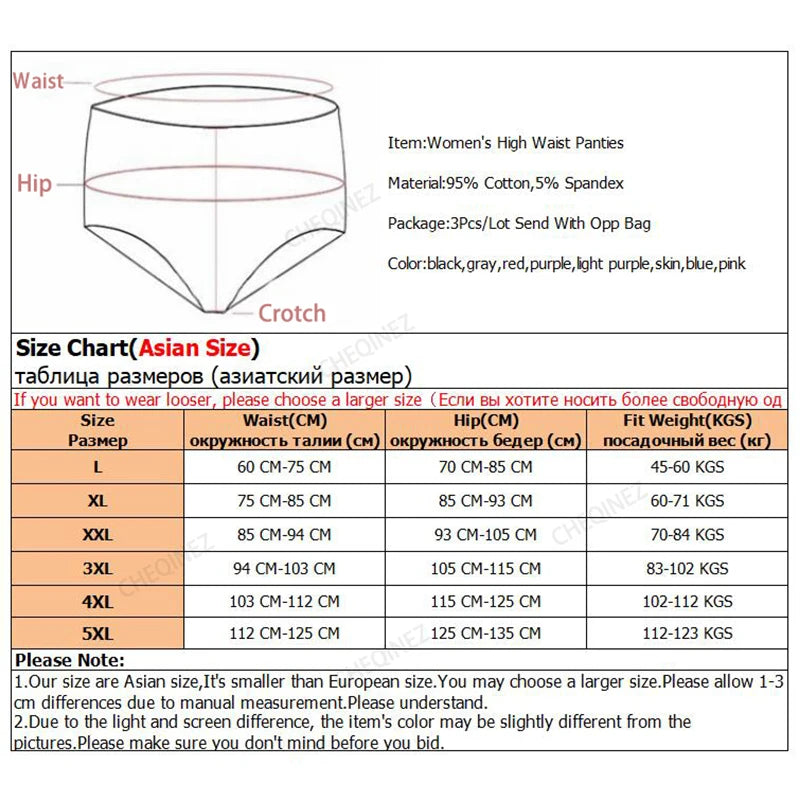 3 Pcs Cotton Plus Size Underwear with High Waist 
Abdominal Briefs Girl Postpartum Recovery Panties