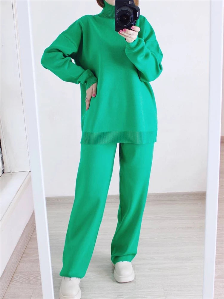 Autumn & Winter 2 Pieces Women Sets Knitted Tracksuit