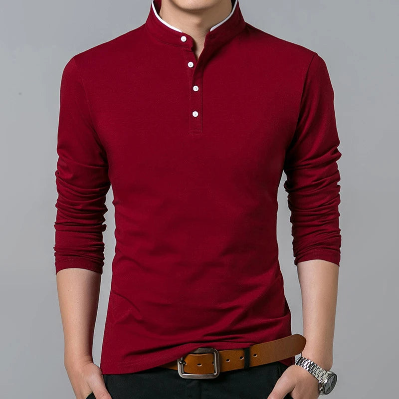 Men Business Casual Polo Long Sleeve T-shirt 
Summer Comfortable and Breathable Solid Cotton Top