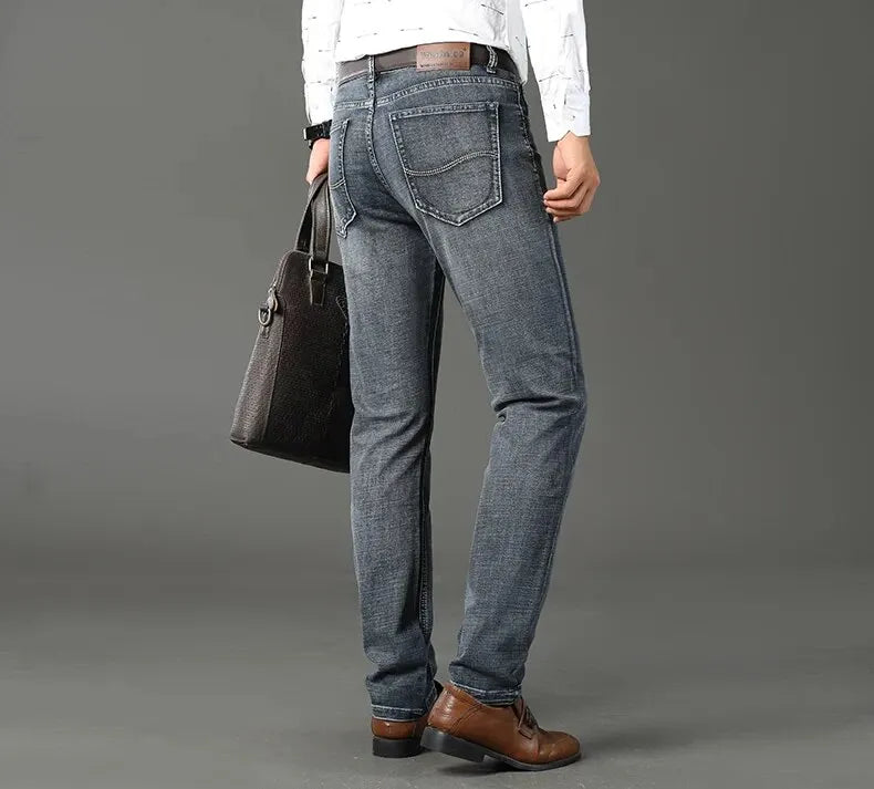 Business Men Jeans, Casual Straight Stretch 
Classic Blue Work Denim