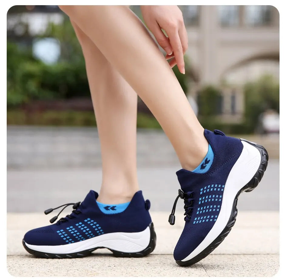 Women Fashion Sneaker for Walking, Fitness, Sport 
Chunky Platform Height Increasing Breathable Loafers Elastic Lady Trainers